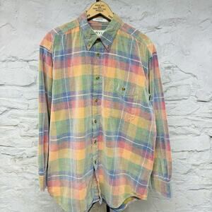 Orvis Corduroy Shirt Multicolour Rainbow Plaid Button Down Mens Large